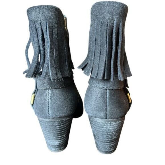 Lauren Ralph Lauren Boots Womens 7.5B Black Suede Fringe & Buckle Zip Western - Picture 2 of 11